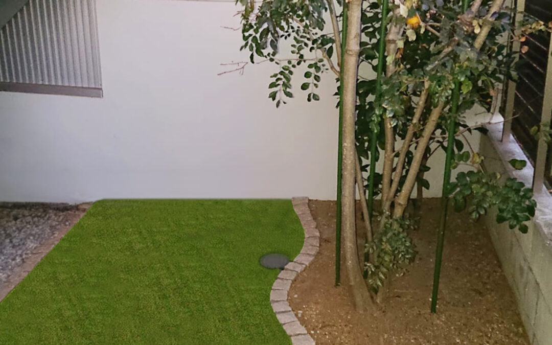 埼玉県吉川市 外構工事 人工芝を花壇の隣に施工