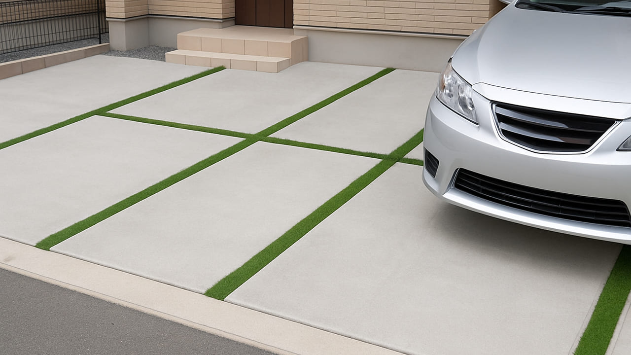 parking -lot-joints 駐車場のスリットに人工芝