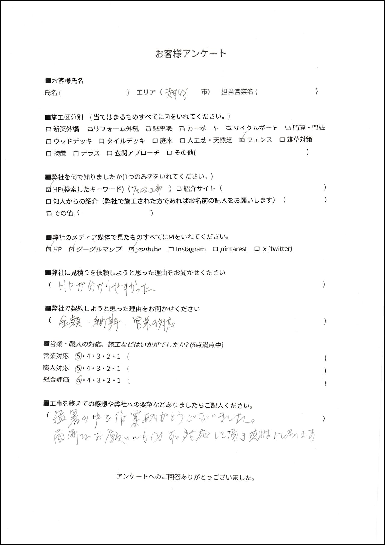 埼玉県越谷市 K様の外構口コミ