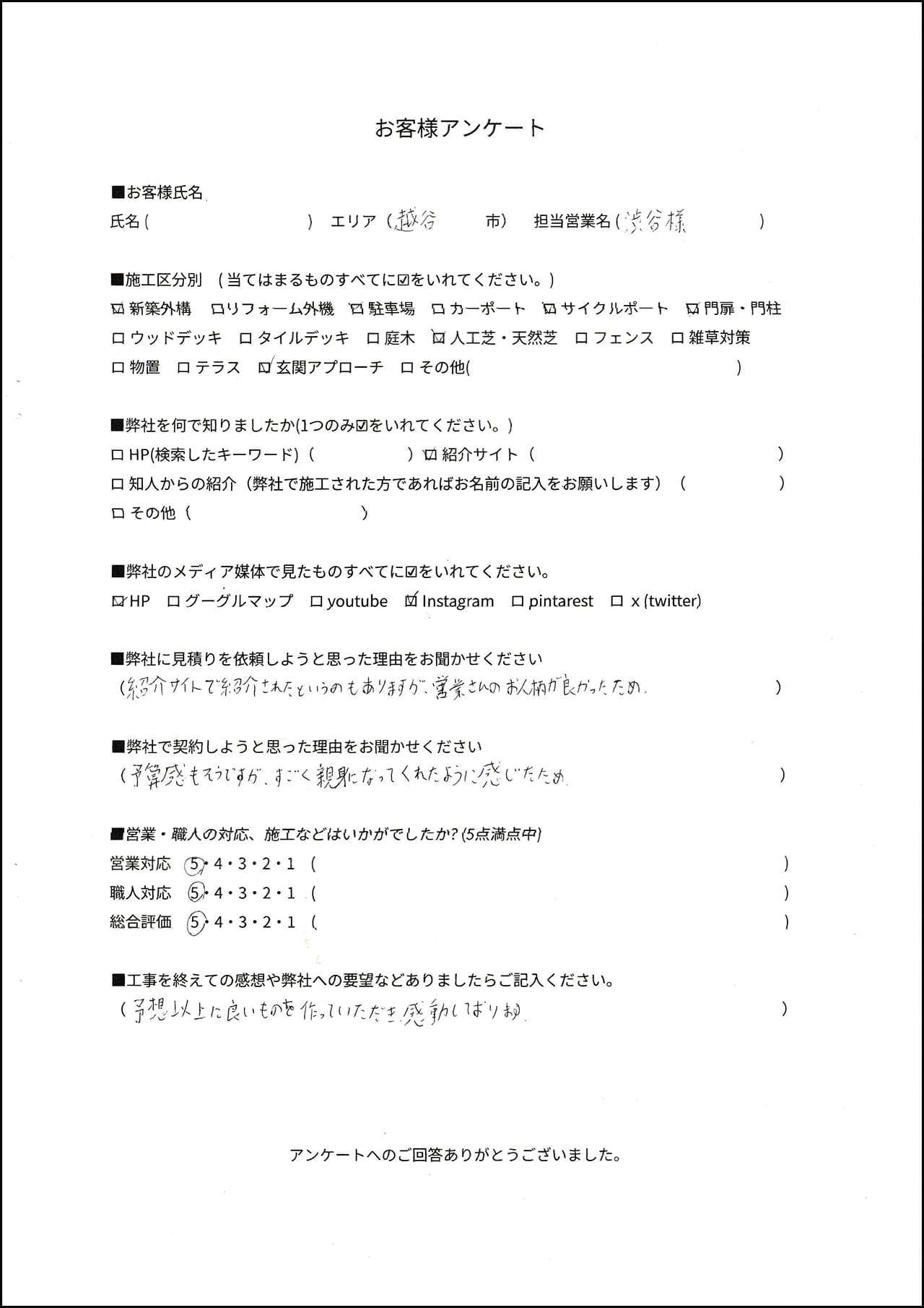 埼玉県越谷市 T様の外構口コミ