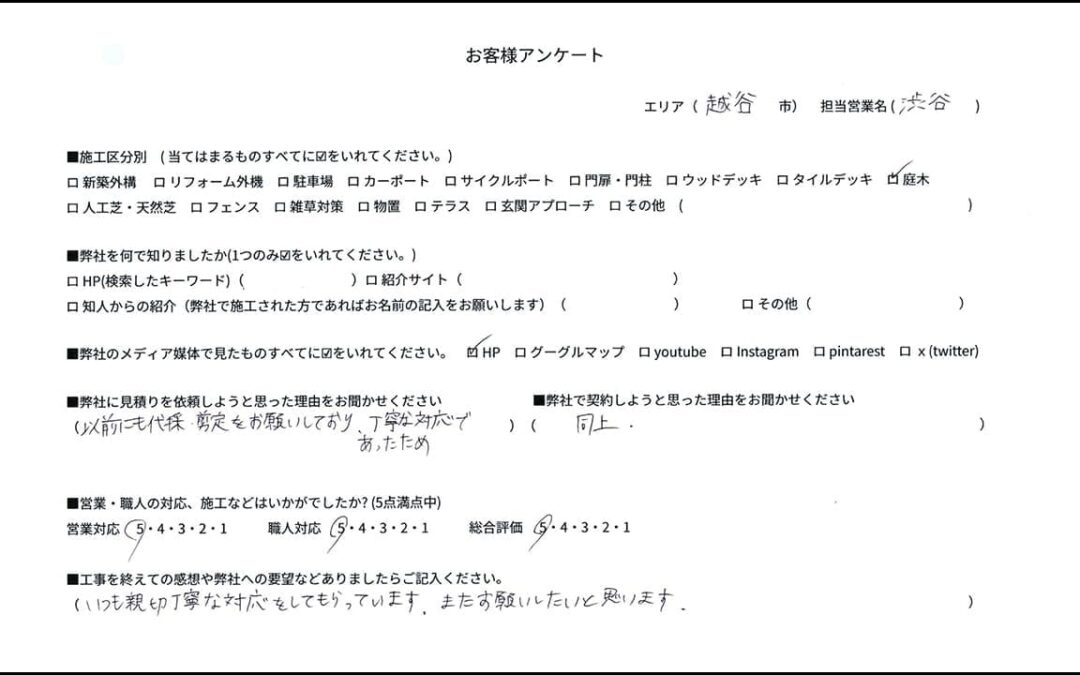 埼玉県越谷市 M様の外構口コミ