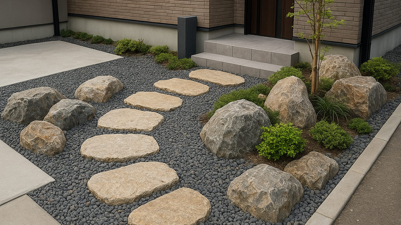 外構に庭石を取り入れるデザイン|庭石・敷石でおしゃれに仕上げる外構アイデア