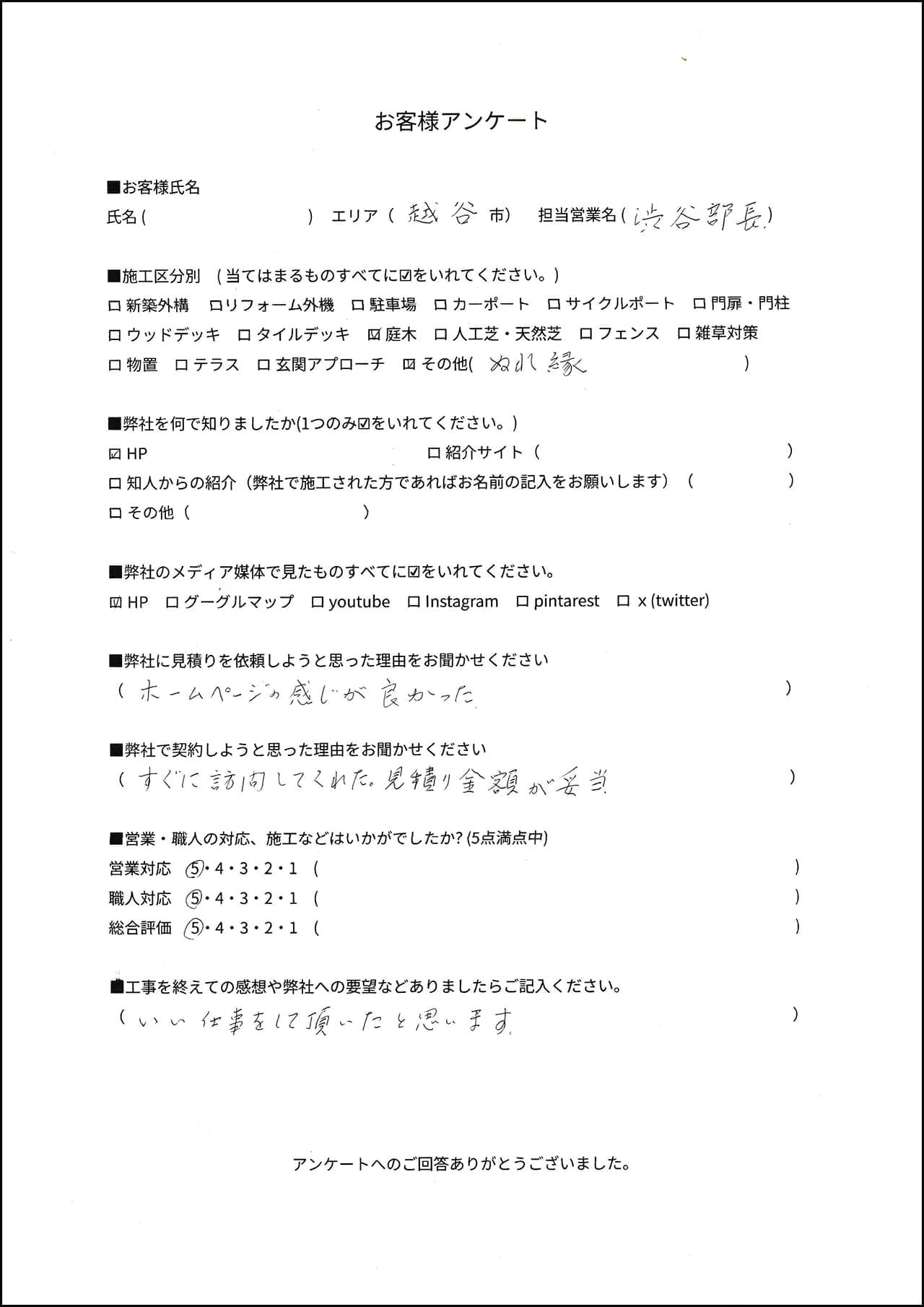 埼玉県越谷市Y様の外構口コミ