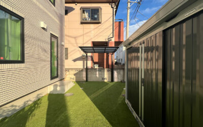 埼玉県吉川市 外構工事 お庭にサイクルポートと物置