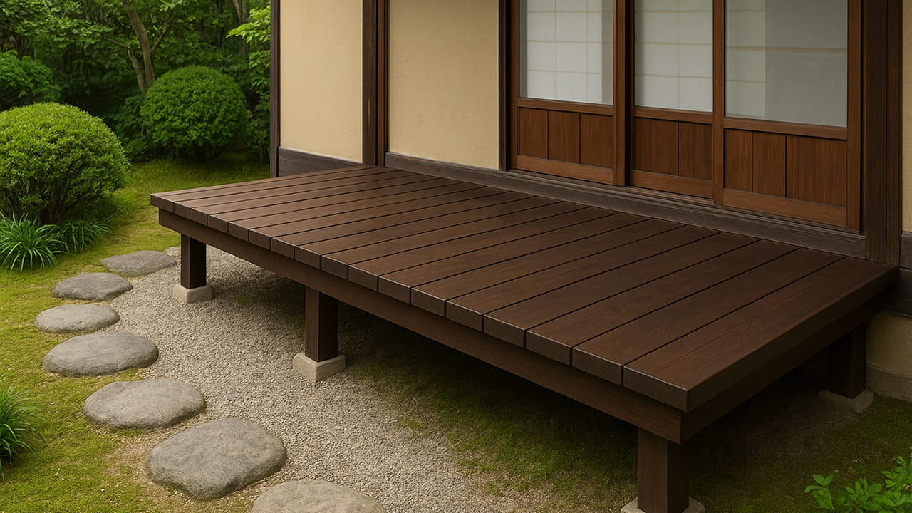 埼玉県さいたま市岩槻区 人工木ウッドデッキとFIFA認定工場の人工芝