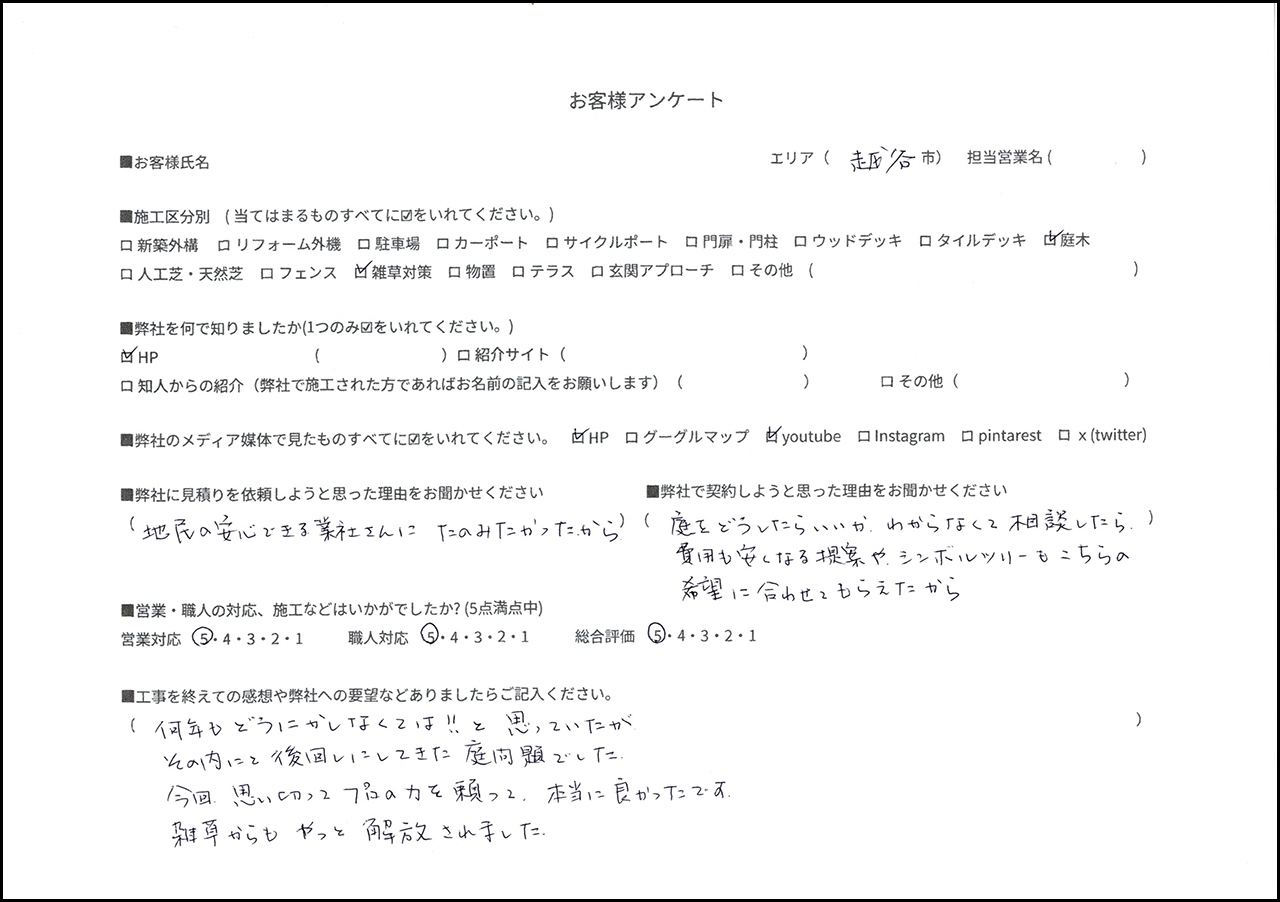 埼玉県越谷市 K様の外構口コミ