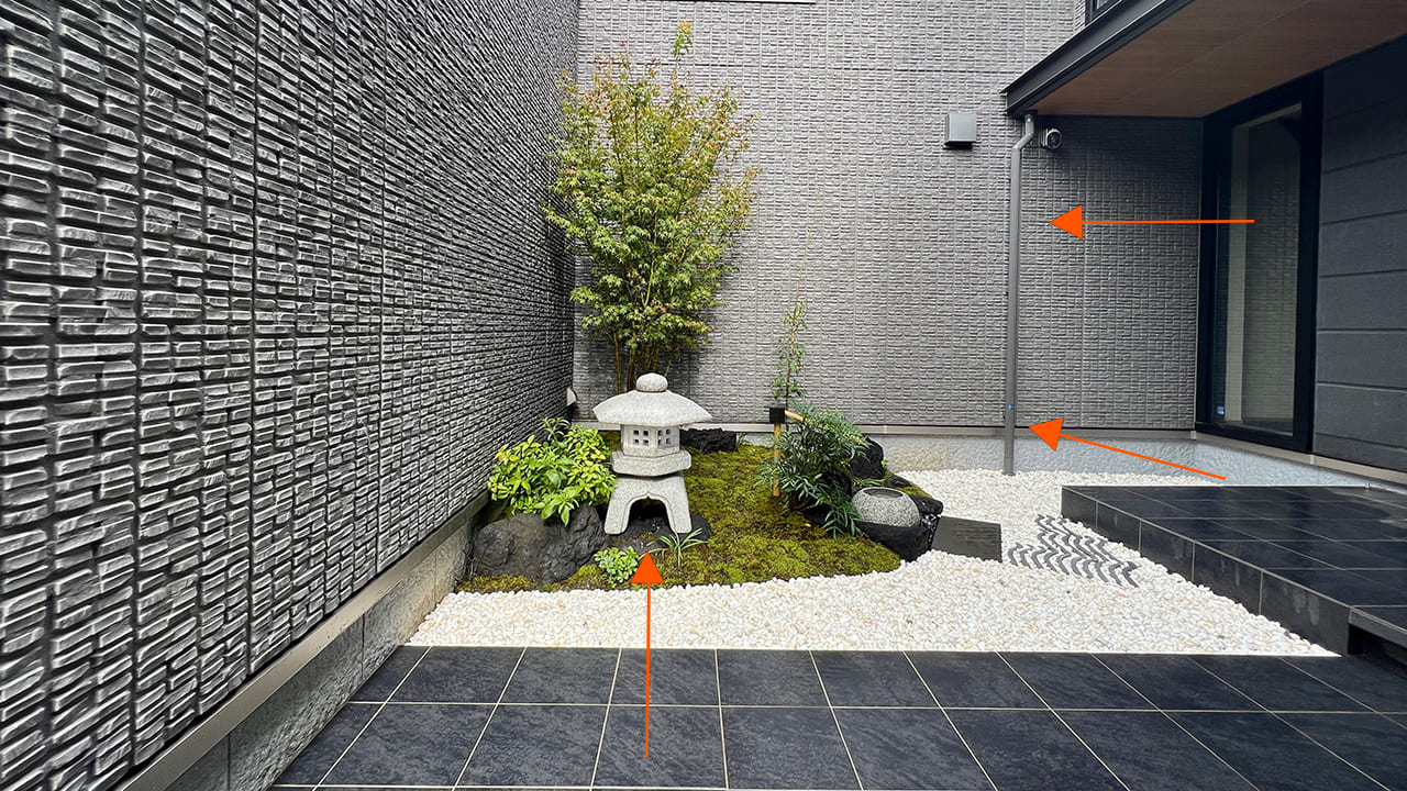 埼玉県三郷市 造園工事 坪庭はつくばい・灯籠を使ったおしゃれな和風モダン