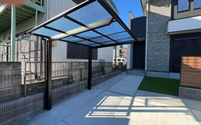 埼玉県越谷市 外構リフォーム工事 サイクルポート 4台用を施行