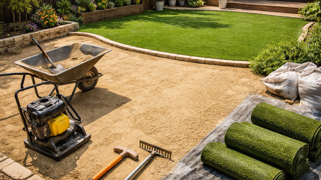 見た目重視・DIY 人工芝の下地は山砂・真砂土