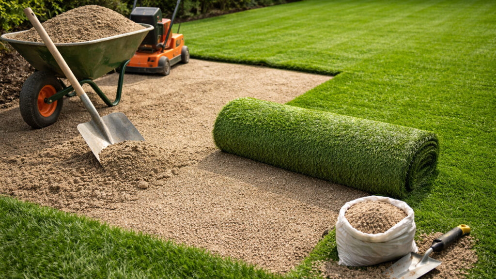 人工芝の下地に再生砂を使用