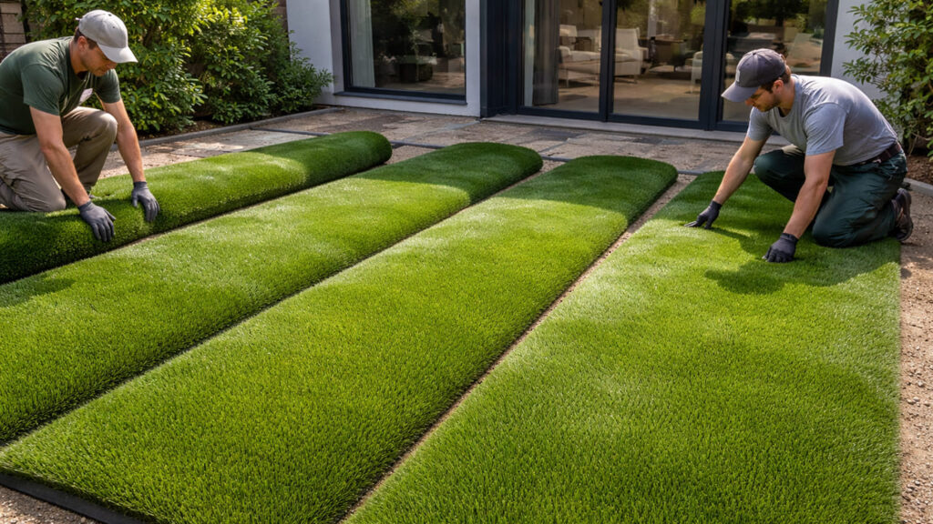 ステップ③：芝目の向きを揃えた仮敷き