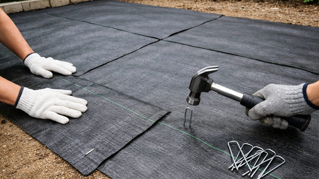 ステップ②：高耐久防草シートの敷設