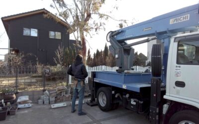 埼玉県羽生市 特殊伐採 高木ユーカリを吊るし切りで伐採