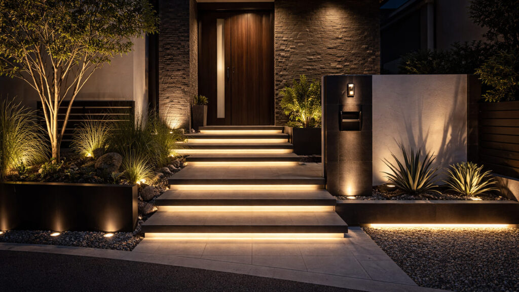 外構をおしゃれモダンにする5つのデザイン④ 照明で夜の印象を格上げする