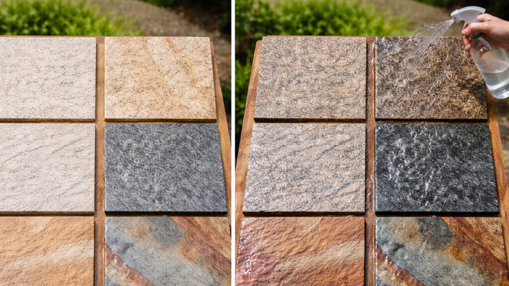 プロの視点:石材選びで後悔しないためのポイント 濡れた時の色味を確認する