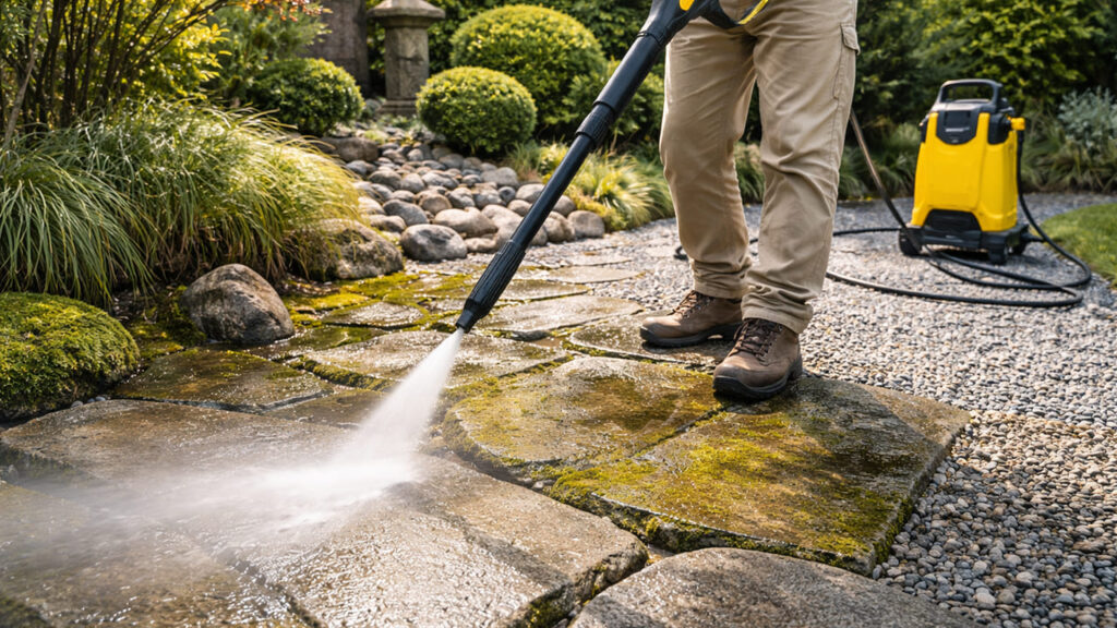 造園用石材を外構で石とおしゃれに保つメンテナンス 高圧洗浄機の使用