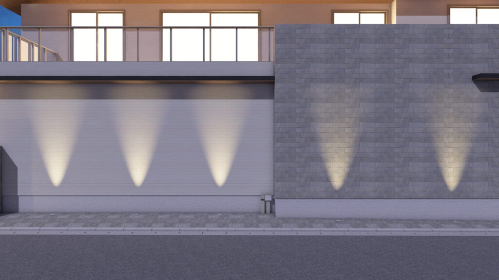 埼玉県春日部市 新築外構デザイン おしゃれな照明アプローチと庭石の坪庭