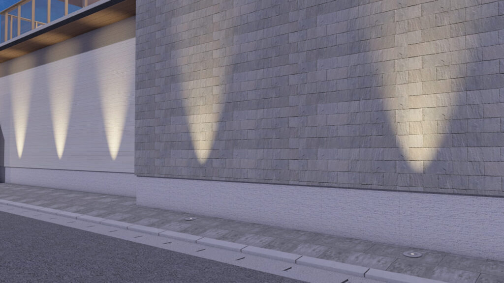 埼玉県春日部市 新築外構デザイン おしゃれな照明アプローチと庭石の坪庭