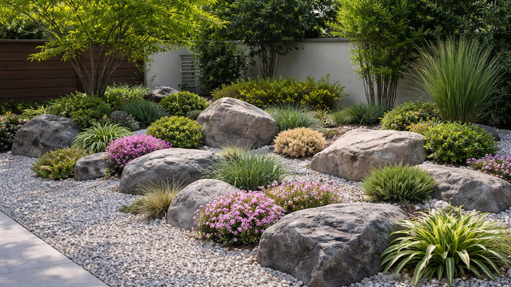 庭木と砂利を組み合わせたハイブリッド ロックガーデンの手法