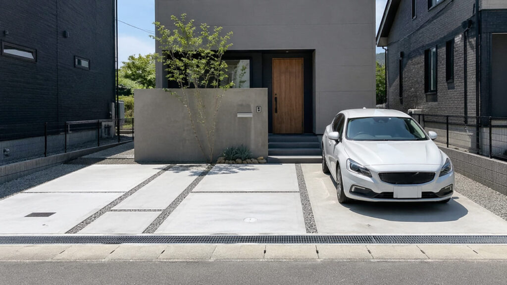 外構駐車場でおしゃれ+安いを両立する方法　直線的なデザインで施工費を抑える