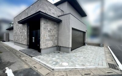 埼玉県春日部市豊町 新築外構 建物に合わせて石を使ったおしゃれな駐車場工事