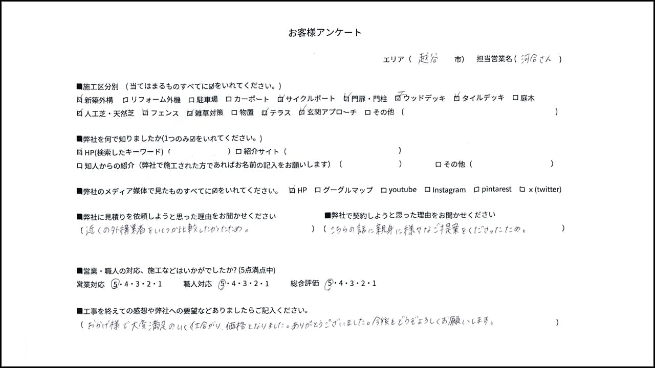 埼玉県越谷市 N様の外構口コミ